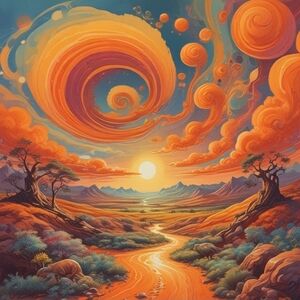 Vibrant Orange Swirl Landscape Art Print